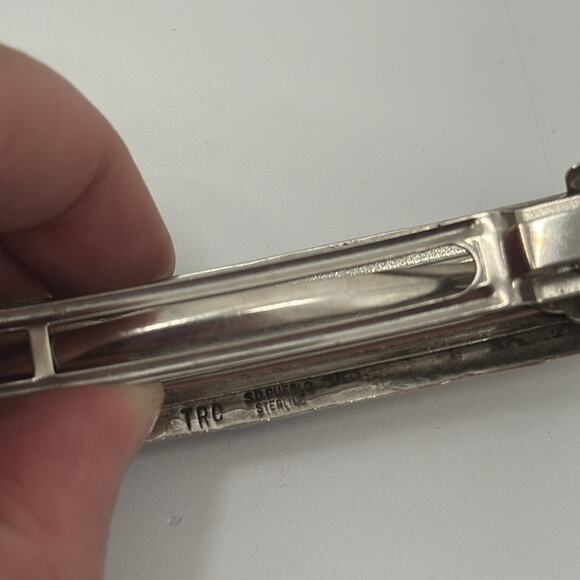 Vintage TRC S.D. Pueblo lapis sterling silver hair clip - Picture 2 of 4